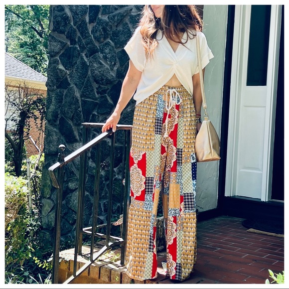 Brooke Boho Fabulous Double Tiered Wide Leg Printed Pants - Picture 6 of 7